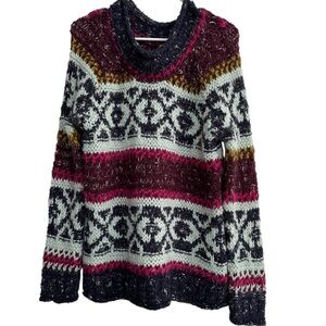 Free People Silver Reed Fair Isle Print Sweater Size S/M  Pullover Knit Purple